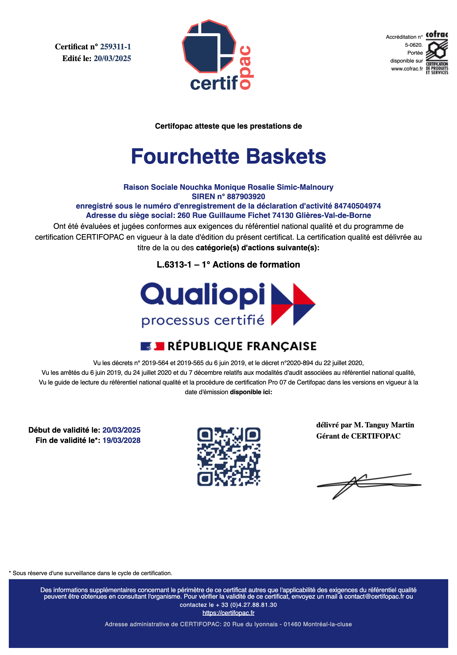 Certificat action de formation qualiopi